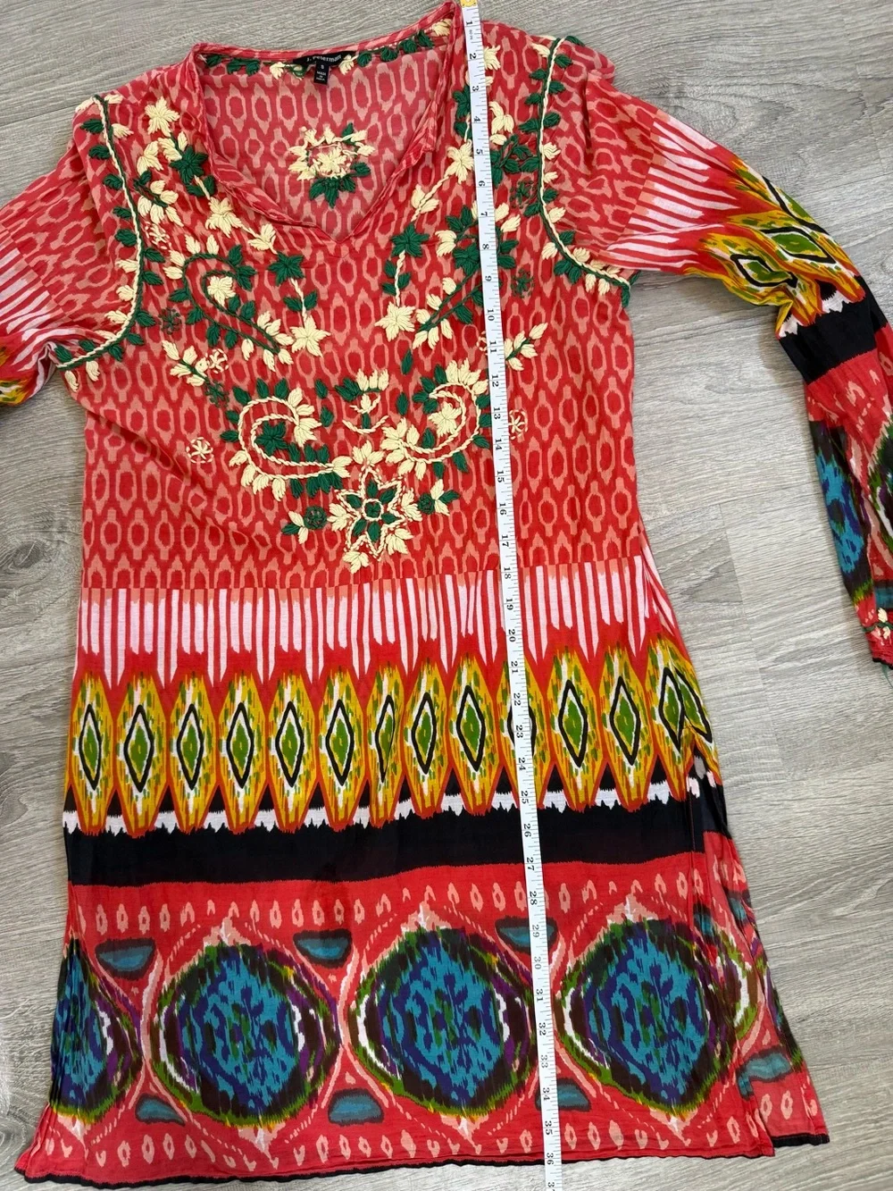 J. Peterman Red Multi-Color Embroidered Tunic Dress - boho hippie eclectic artsy
